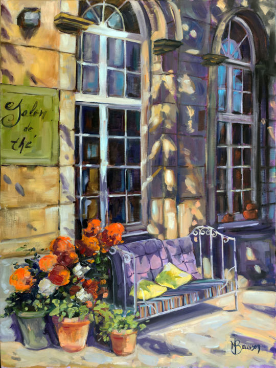 Painting titled "Salon de thé au châ…" by Marcela Bausson, Original Artwork, Oil