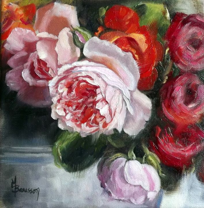 Painting titled "Roses" by Marcela Bausson, Original Artwork, Oil