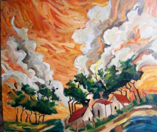 Painting titled "atardecer naranja" by Marcela Corti, Original Artwork, Other