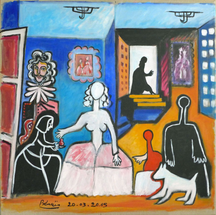 Pintura intitulada "les Ménines d' aprè…" por Marcel Bénaïs, Obras de arte originais, Acrílico