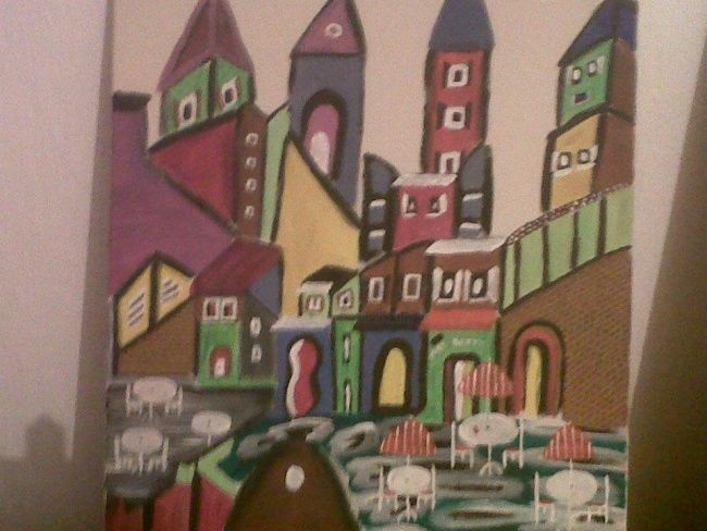 Peinture intitulée "Ma ville" par Marceline Odet, Œuvre d'art originale