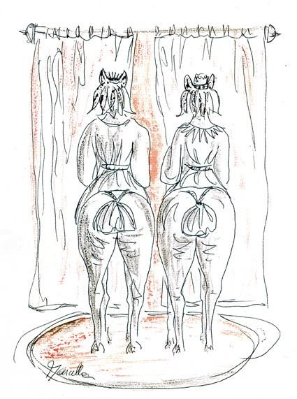 Drawing titled "femmes chevaux" by Marcella M, Original Artwork, Other