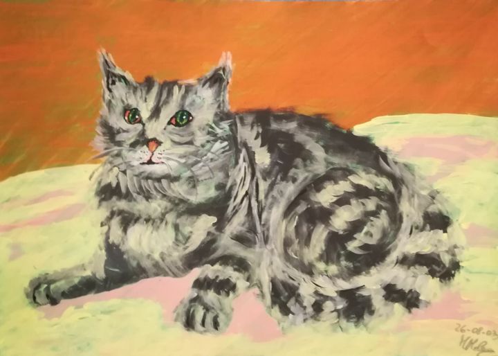 Pittura intitolato "Gatto..Oscar" da Marcella Molea, Opera d'arte originale, Acrilico