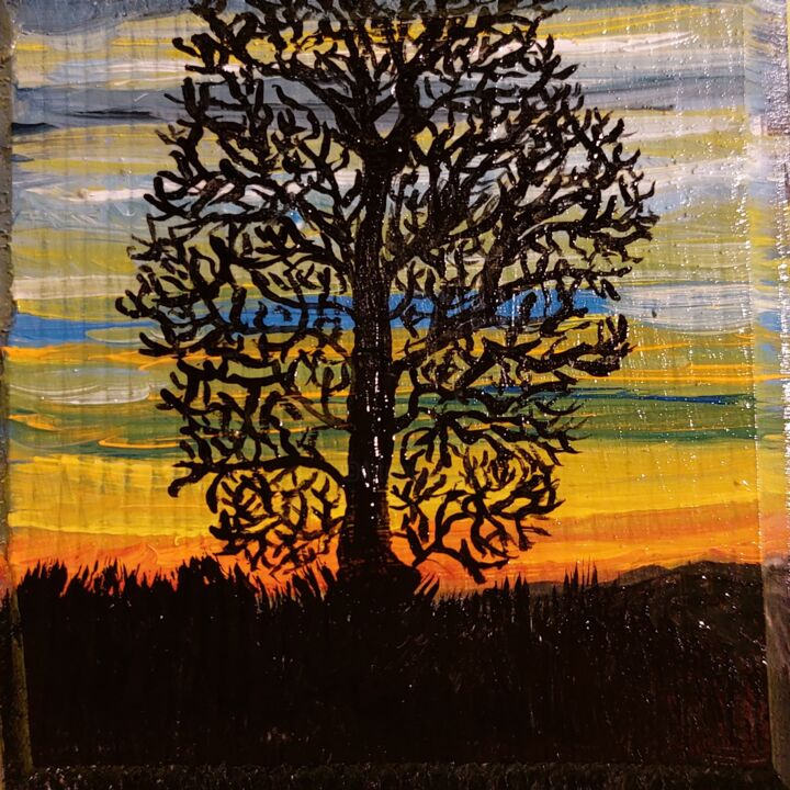 Pittura intitolato "Tiglio al tramonto" da Marcella Molea, Opera d'arte originale, Olio
