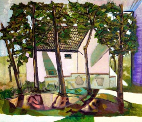 Pittura intitolato "casa e alberi" da Marcello Picardi, Opera d'arte originale