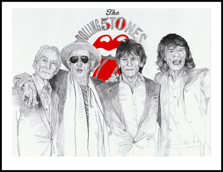 Dibujo titulada "50 years Rolling St…" por Marcello Van Den Dop, Obra de arte original, Lápiz