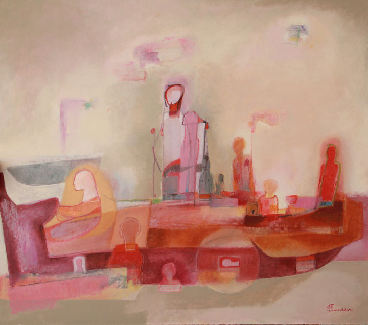 Malerei mit dem Titel "Landing" von Marcello Carrozzini, Original-Kunstwerk, Acryl