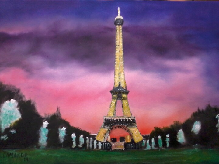 Painting titled "Noite em Paris" by Marcelo Camargo, Original Artwork, Oil