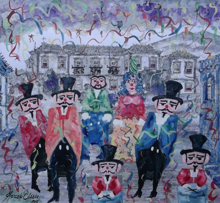 Painting titled "carnaval-arte.jpg" by Marcelo Cássio, Original Artwork, Watercolor