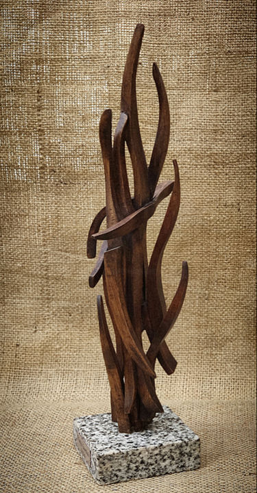Sculpture titled "Fuego Ascendente" by Marcelo Gandini, Original Artwork, Wood