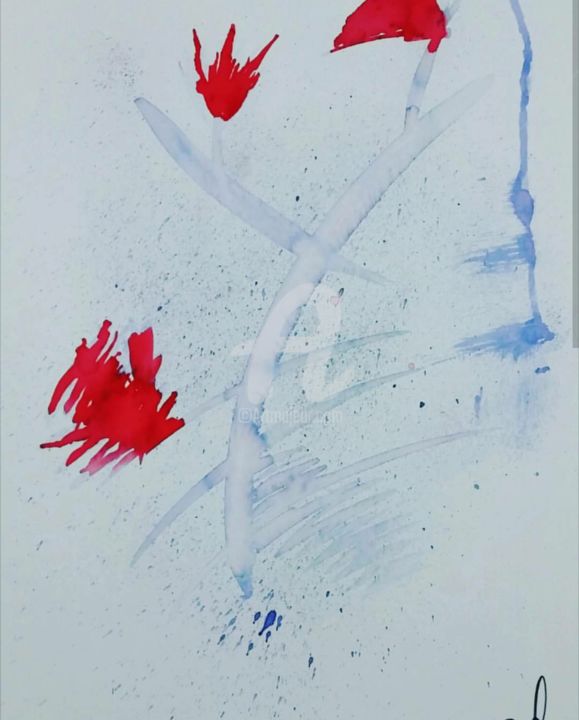 Pintura intitulada "" Flowers in Wind 2"" por Marcelo Liberato, Obras de arte originais, Aquarela