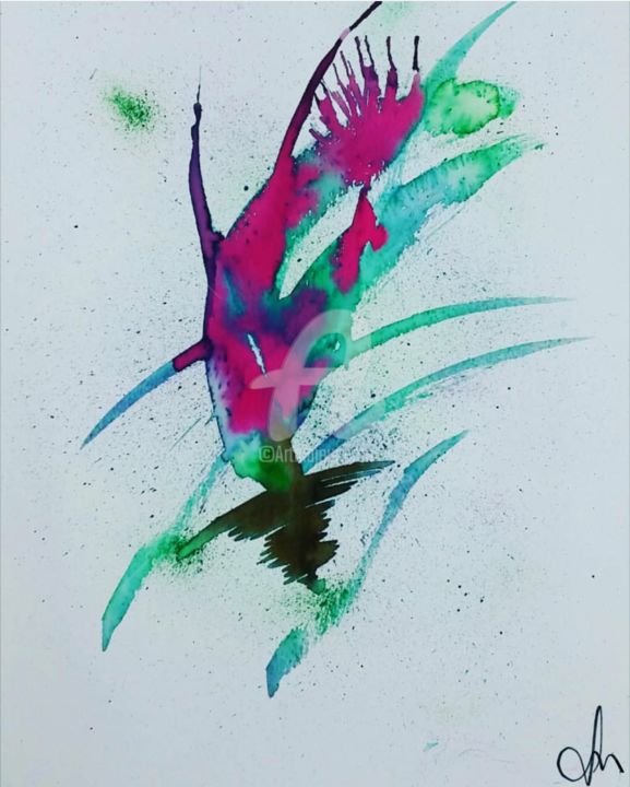 Pintura intitulada "" Flowers in Wind 1"" por Marcelo Liberato, Obras de arte originais, Aquarela