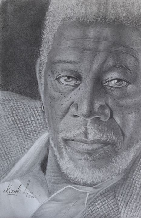 Desenho intitulada "Morgan Freeman" por Marcelo Lopes, Obras de arte originais, Grafite