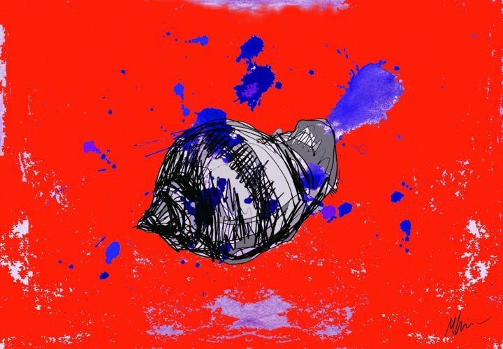 Arte digitale intitolato "Shell- red backgrou…" da Marcelo Guimarães Lima, Opera d'arte originale, Pittura digitale