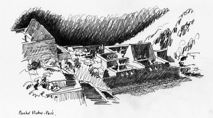 Dibujo titulada "Machu Pichu, Peru 03" por Marcelo Leyria, Obra de arte original, Lápiz