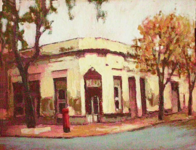 Painting titled "CAFE DE MATADEROS" by Marcelo Vascon, Original Artwork, Oil