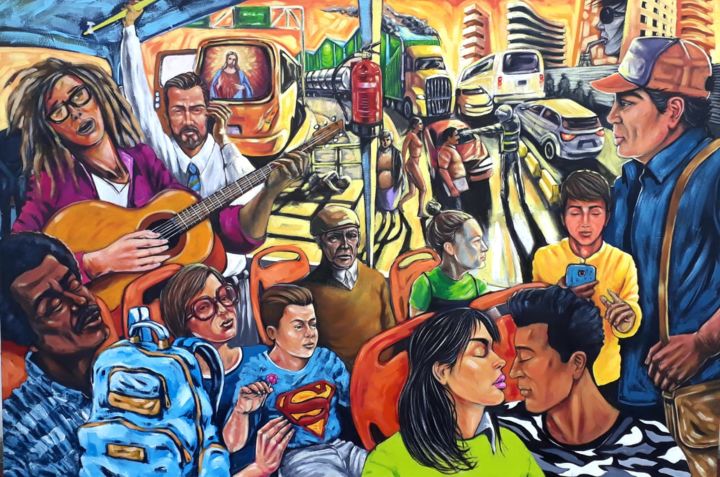 Schilderij getiteld "Inhabitants Of My D…" door Marcel Reyes, Origineel Kunstwerk, Acryl