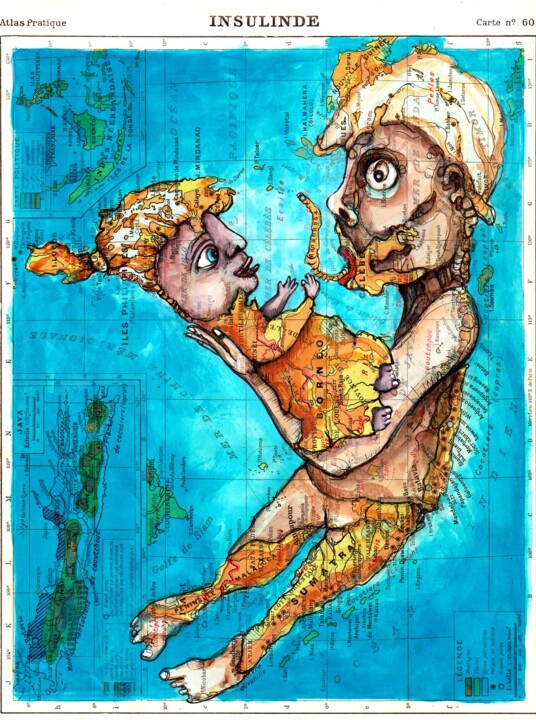 Dessin intitulée "La petite Insulinde" par Marcoleptique, Œuvre d'art originale, Aquarelle