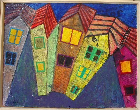 Painting titled "Maisons" by Marc Hatot, Original Artwork