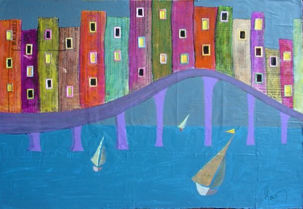 Peinture intitulée "Pont Ile de Ré" par Marc Hatot, Œuvre d'art originale