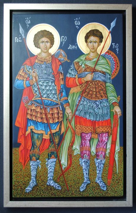 Painting titled "Icon of Saint Georg…" by Marchela Dimitrova, Original Artwork, Tempera