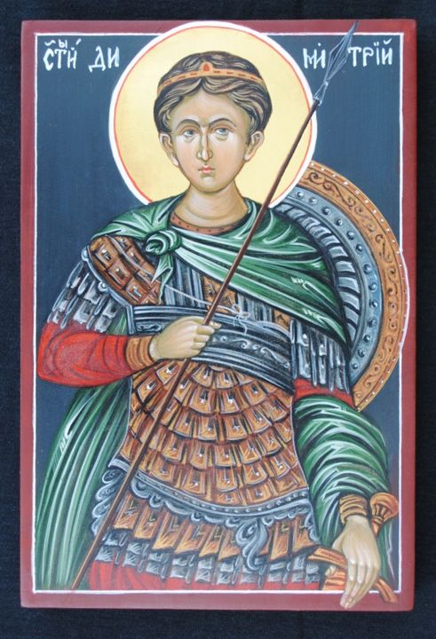 Painting titled "Icon of Saint Demet…" by Marchela Dimitrova, Original Artwork, Tempera