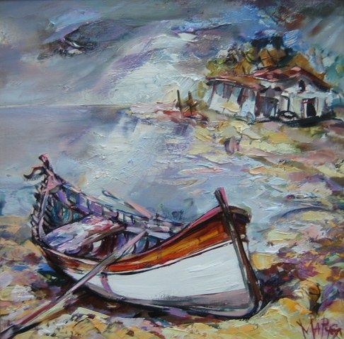 Painting titled "Boats" by Marchell, Original Artwork