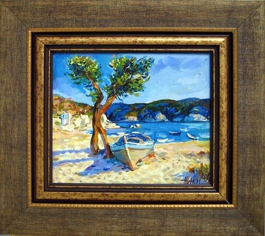 Peinture intitulée "Boat and a Tree" par Marchell, Œuvre d'art originale