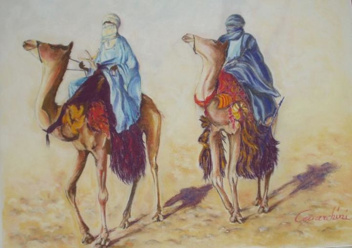 Peinture intitulée "les hommes bleus du…" par Marie-Ange Marchini, Œuvre d'art originale,