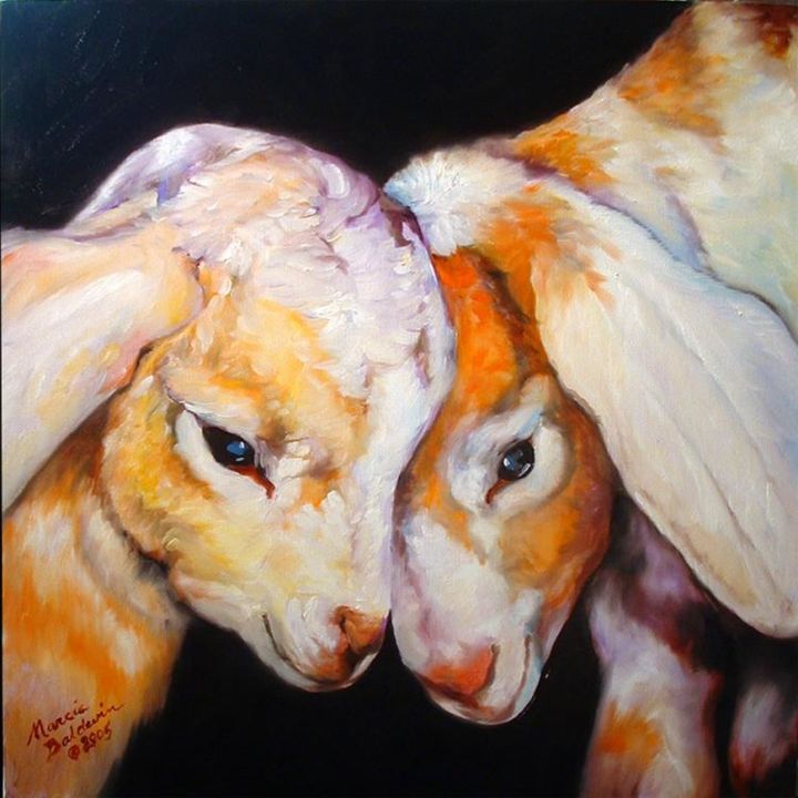 Painting titled "Two Goats" by Marcia Baldwin, Original Artwork, Oil