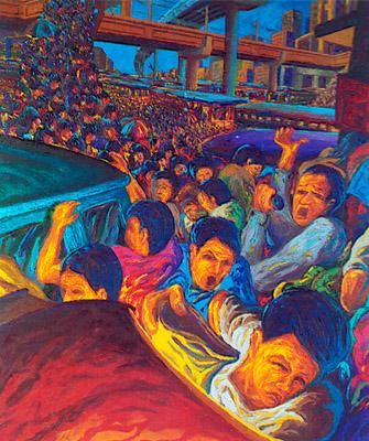 Painting titled "CITY CROWD" by Marcial, Original Artwork
