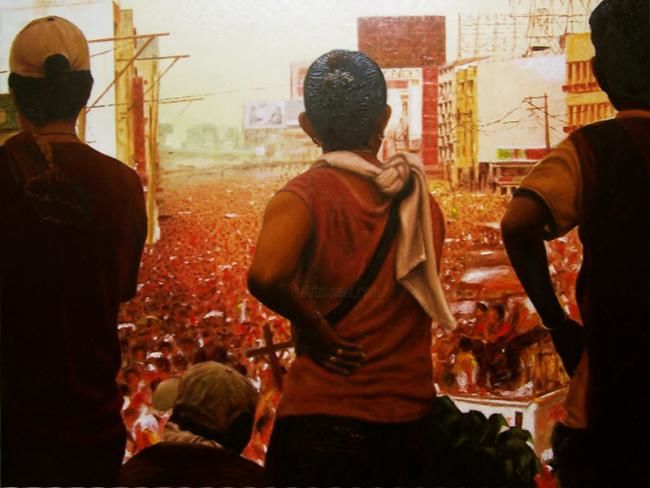 Painting titled ""Abang" Waiting" by Marcial, Original Artwork