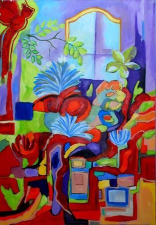 Painting titled "Pintura abstrata e…" by Marcília Mourão, Original Artwork, Oil