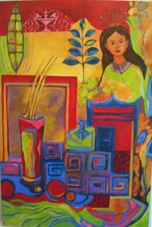 Pintura intitulada "Menina enfeitada" por Marcília Mourão, Obras de arte originais, Óleo