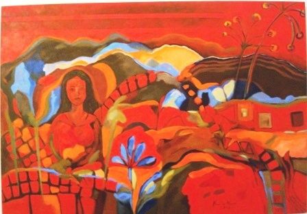 Pintura intitulada "Mulher no vermelho" por Marcília Mourão, Obras de arte originais, Óleo