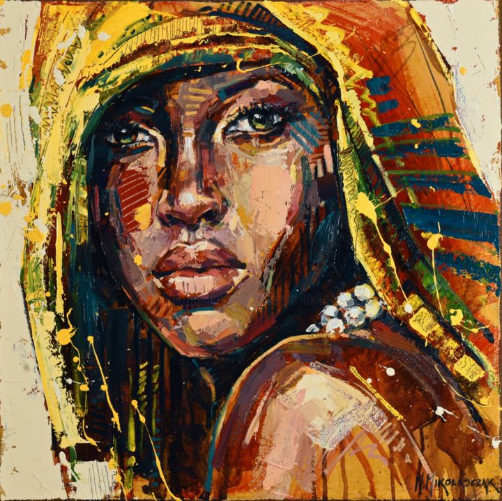 Peinture intitulée "Bedouin woman" par Marcin Mikołajczak, Œuvre d'art originale, Huile