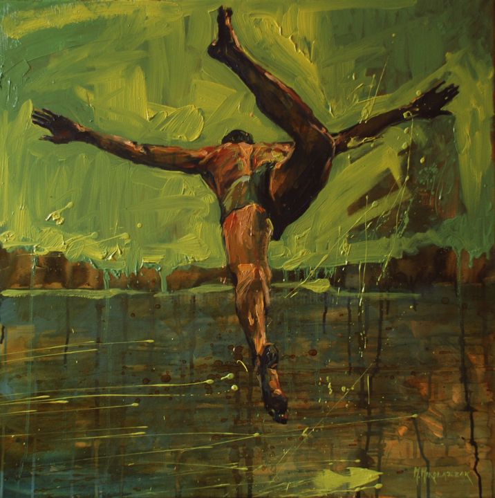 Painting titled "JUMP" by Marcin Mikołajczak, Original Artwork, Oil