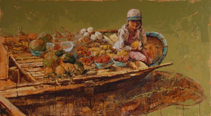 Malarstwo zatytułowany „FRUIT SELLER - CHIL…” autorstwa Marcin Mikołajczak, Oryginalna praca, Olej