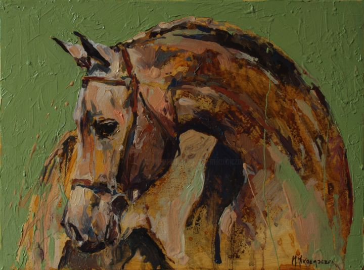 Painting titled "HORSE PORTRAIT" by Marcin Mikołajczak, Original Artwork