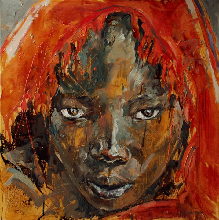 Painting titled "Gaze" by Marcin Mikołajczak, Original Artwork, Oil