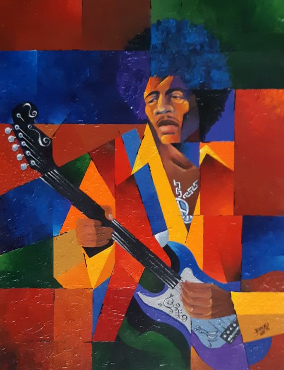 Malerei mit dem Titel "HENDRIX" von Marcio Bracali, Original-Kunstwerk, Acryl