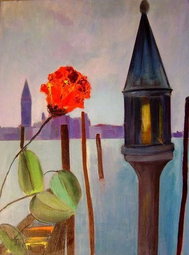 Peinture intitulée "Une rose à Venise" par Marc Levy, Œuvre d'art originale