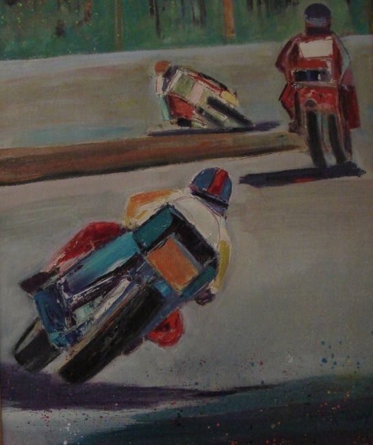 Painting titled "MOTO: TRIO DE TETE" by Marc Levy, Original Artwork