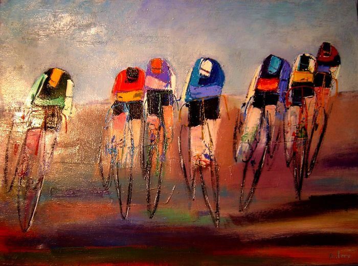 Painting titled "LE SPRINT" by Marc Levy, Original Artwork, Oil