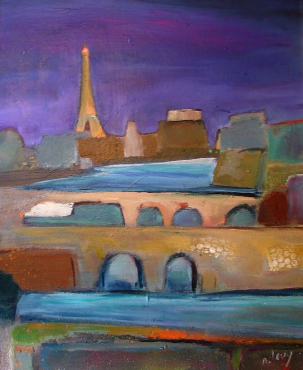 Painting titled "les ponts de paris" by Marc Levy, Original Artwork, Oil