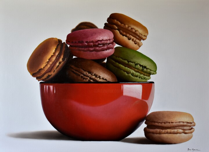 Painting titled "The Macarons" by Marco Amore, Original Artwork, Oil Mounted on Wood Stretcher frame