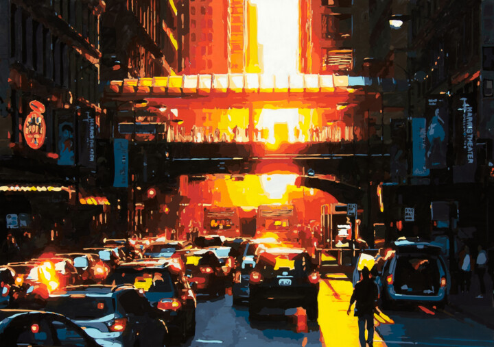 Painting titled "Chicagohenge" by Marco Barberio, Original Artwork, Acrylic Mounted on Wood Stretcher frame