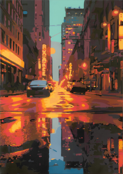 Painting titled "New York City Rain…" by Marco Barberio, Original Artwork, Spray paint Mounted on Wood Stretcher frame