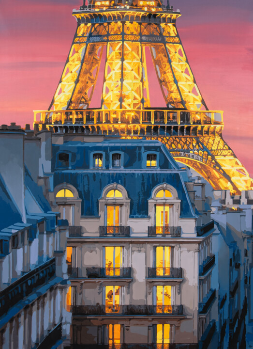 Painting titled "Unforgettable Paris" by Marco Barberio, Original Artwork, Acrylic Mounted on Wood Stretcher frame