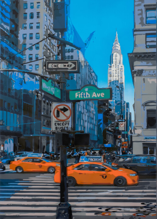 Painting titled "Fifth Avenue" by Marco Barberio, Original Artwork, Spray paint Mounted on Wood Stretcher frame